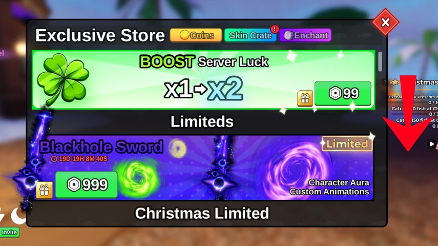 Scrolling to the bottom of the Store menu