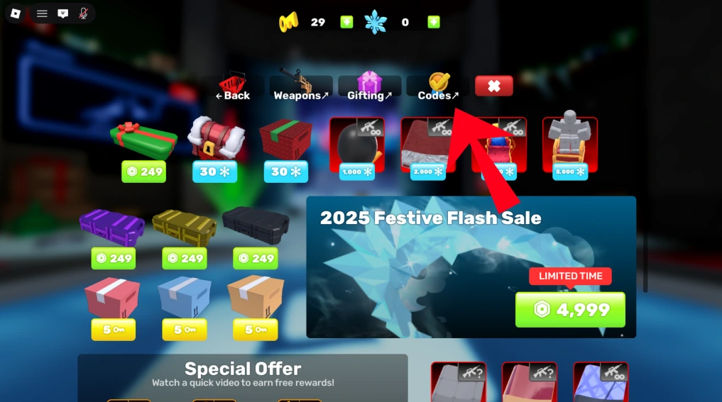 Accessing the Codes menu