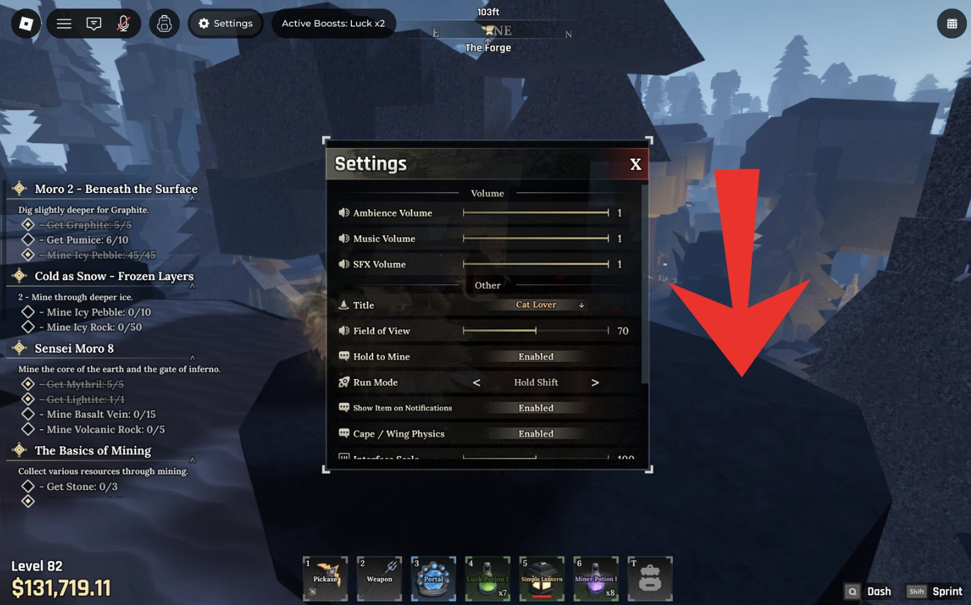 Scrolling to the bottom of settings